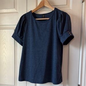 SHEIN Navy Short Sleeve Tee with Button Detail